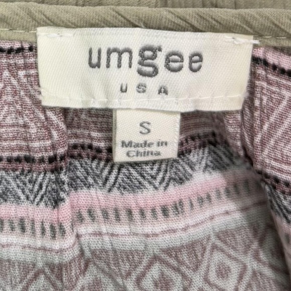 Umgee Tunic Top Women's Small Green Boho Abstract Crinkle Casual High Low Shirt - Picture 5 of 8